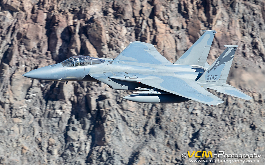 F-15C Eagle low flying through Rainbow Canyon