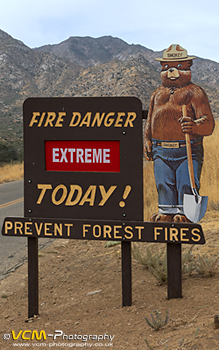 Fire warning sign outside Kernville